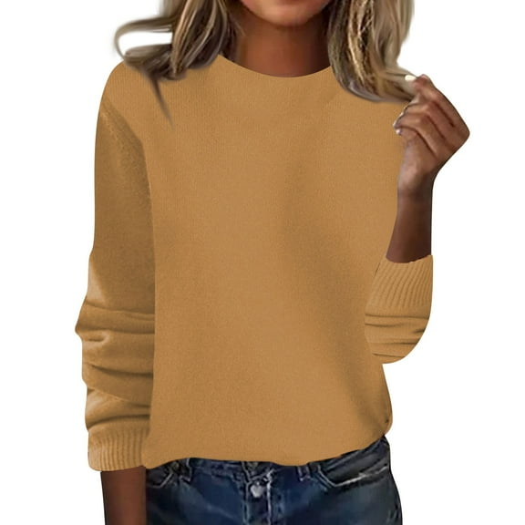 Tianiyouqing 100% Merino Wool Sweaters for Women, 100% Merino Wool Mock Neck Long Sleeve Soft Pullover Sweater Camel M
