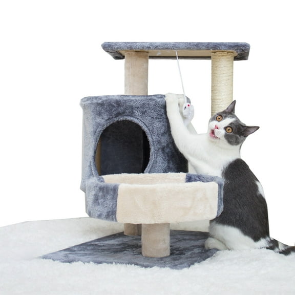 Tianlaimei 26.3inch Cat Tree Climb Tower with Condo and Perches, Gray