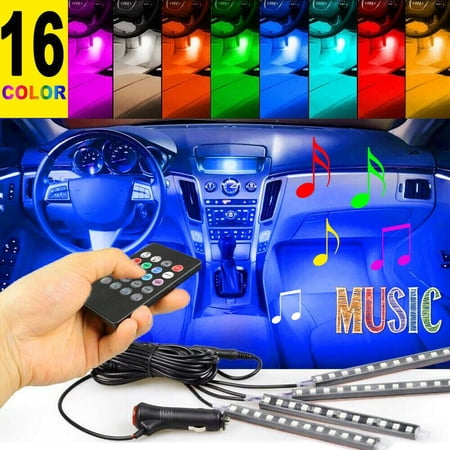 Tianlaimei 4PCS 48 LED RGB Car Interior Atmosphere Neon Lights Strip Wireless with IR Remote Control