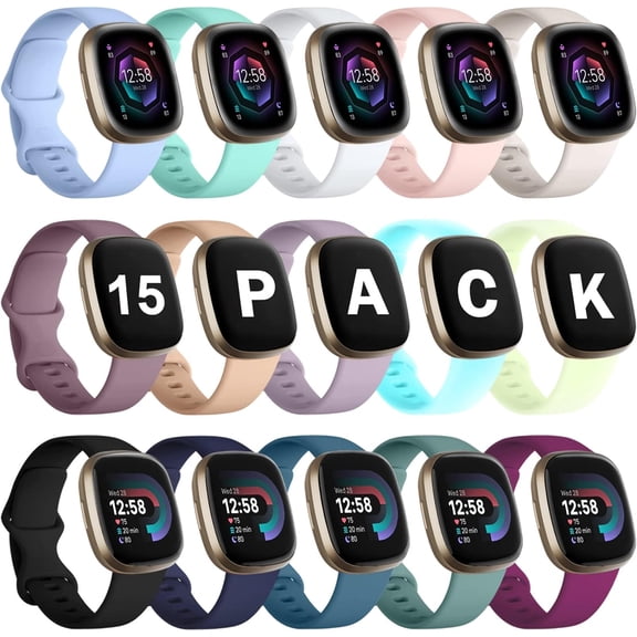 Tianle 15 Pack Compatible with Fitbit Versa 3 Bands/Versa 4 Bands/Fitbit Sense/Sense 2 Bands Women Men, Halloween Glow Green Replacement Watch Strap Wristband for Sense 2 Bands/Versa 4 Bands Large
