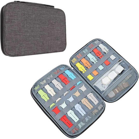 Tianle 15 Watch Bands Storage Bag, Expandable Watch Band Organizer Travel Watch Straps Carrying Case Pouch Compatible for iWatch Women Men Watch Bands and Accessories, (L, Grey)