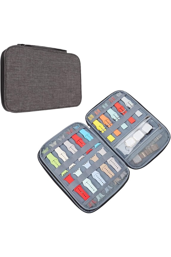 15 Watch Bands Storage Bag, Expandable Watch Band Organizer Travel Watch Straps Carrying Case Pouch Compatible for iWatch Women Men Watch Bands and Accessories, (L, Grey)