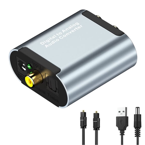 Tianle 192KHz DAC Converter, Digital SPDIF Toslink to Analog Stereo Audio Converter, R/L Adapter with Optical Cable, 3.5mm Jack Compatible with HDTV PS4 Xbox DVD Blu-ray (Silver)