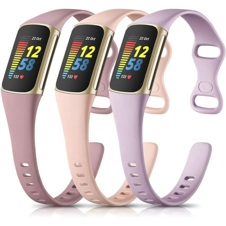 Tianle 3 Pack Bands Compatible with Fitbit Charge 5 Bands/Charge 6 Bands Women Men, Soft Silicone Adjustable Sport Band Wristbands for Fitbit Charge 5/Charge 6 Fitness Tracker, Lavender/Ashy Pink/Pink