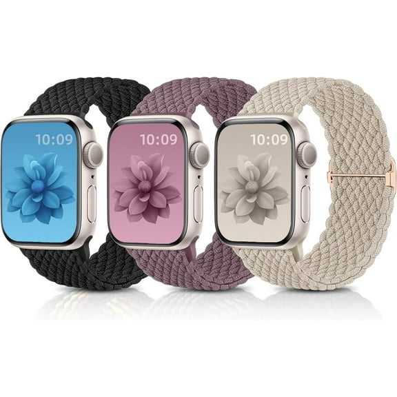 Tianle 3 Pack Braided Stretchy Straps Compatible for Apple Watch Bands 44mm 45mm 42mm 49mm 38mm 40mm 41mm Women Men, Adjustable Solo Loop for iWatch Bands SE Series 9 8 7 6 5 4 3 2 1 Ultra 2/1