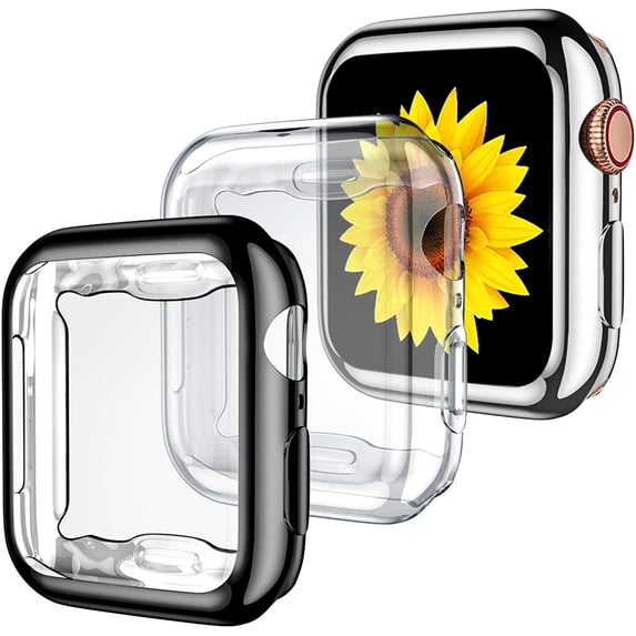 Tianle 3 Pack Compatible with Apple Watch Case 41mm,Soft High Sensitivity TPU Cover for Apple Watch Screen Protector 41mm with Anti-Fall Bumper Protective for iWatch Series 8/7 Black/Clear/Silver