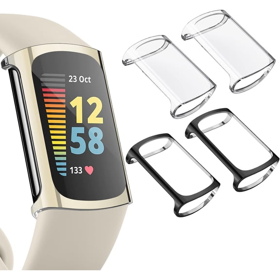 Tianle 4 PACK Screen Protector Compatible with Fitbit Charge 6/Charge 5(NOT for Charge 4/3),TPU All-Around Protective Case Cover Rugged Bumper Shell Accessories for Charge 6/5 Smartwatch