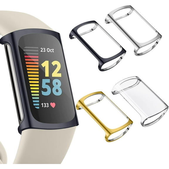 Tianle 4 PACK Screen Protector Compatible with Fitbit Charge 6/Charge 5(NOT for Charge 4/3),TPU All-Around Protective Case Cover Rugged Bumper Shell Accessories for Charge 6/5 Smartwatch