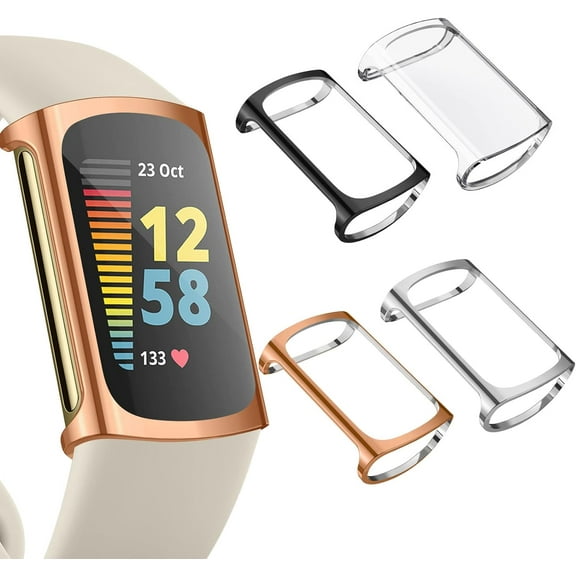 Tianle 4 PACK Screen Protector Compatible with Fitbit Charge 6/Charge 5(NOT for Charge 4/3),TPU All-Around Protective Case Cover Rugged Bumper Shell Accessories for Charge 6/5 Smartwatch