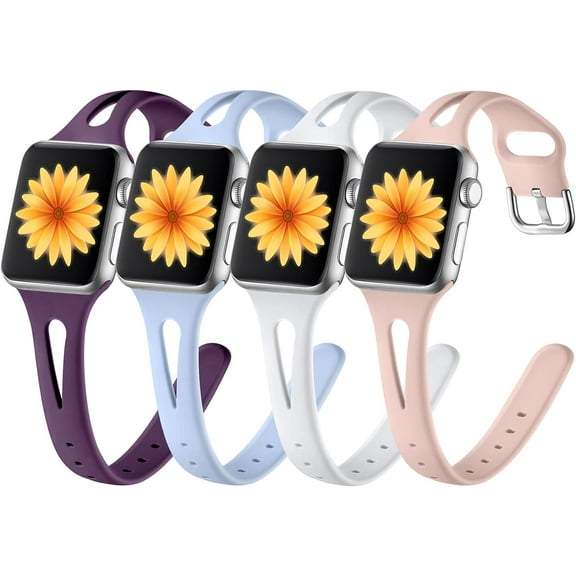 Tianle 4 Pack Compatible with Apple Watch Band 42mm 44mm 45mm 49mm Women Men, Soft Silicone Slim iWatch Bands Replacement Strap Compatible for iWatch Series 8 7 6 5 4 3 2 1 SE Ultra