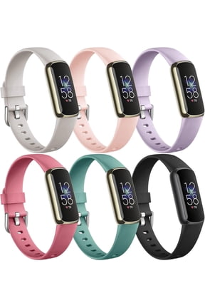 6 Pack Bands Compatible with Fitbit Luxe Bands for Women Men, Soft Silicone Adjustable Waterproof Sport Band Replacement Strap Accessories Wristbands for Luxe Fitness Tracker