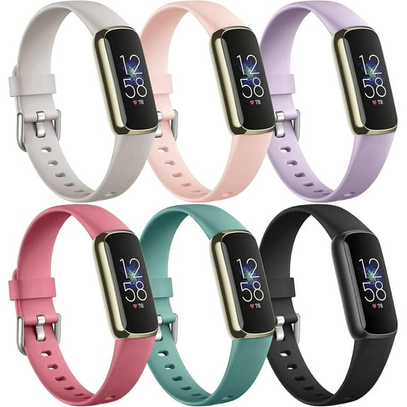 Tianle 6 Pack Bands Compatible with Fitbit Luxe Bands for Women Men, Soft Silicone Adjustable Waterproof Sport Band Replacement Strap Accessories Wristbands for Luxe Fitness Tracker