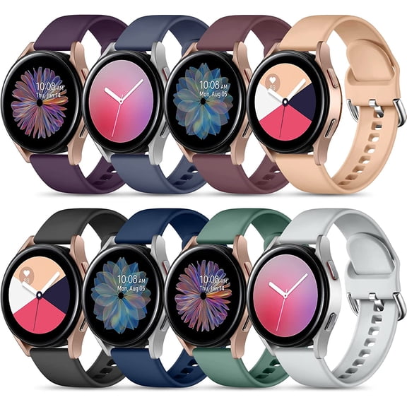 Tianle 8 Pack Band Compatible with Samsung Watch 4 Bands/Samsung Watch 5/Samsung Watch 6 Bands, Galaxy Watch 5 Pro/Galaxy Watch 4 6 Classic/Watch 3, 20mm Soft Silicone Accessories Women Men, Small