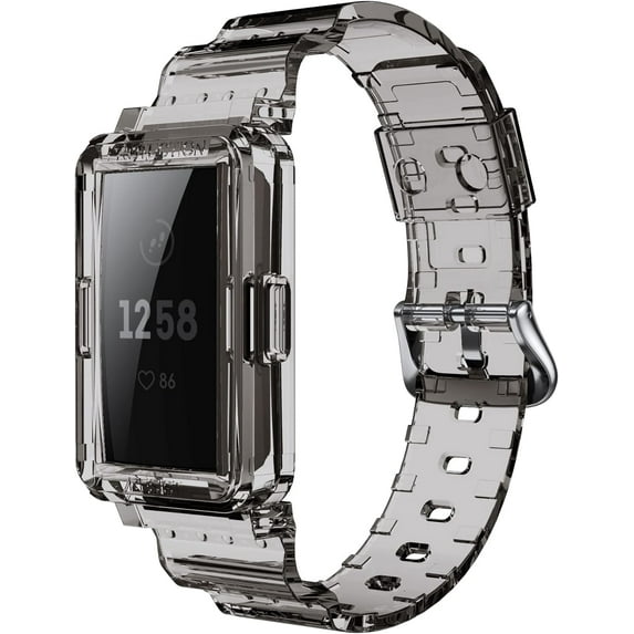 Tianle Band Compatible with Fitbit Charge 4/ Charge 3, Clear Wristband with Rugged Protective Case, Replacement Strap for Charge 3/4 Men Women