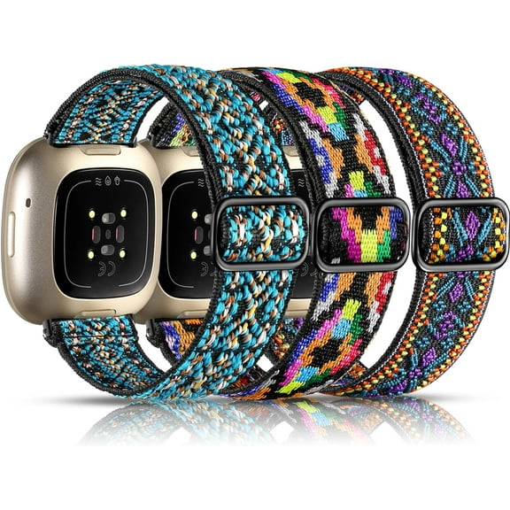 Tianle Bands Compatible with Fitbit Versa 3/ Sense/Versa 4/ Sense 2 Watch Band, 3 Pack Adjustable Stretchy Fabric Sport Wristband for Fitbit Versa 3 Watch and Fitbit Sense Smartwatch Bands