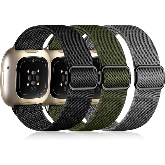 Tianle Bands Compatible with Fitbit Versa 3/ Sense/Versa 4/ Sense 2 Watch Band, 3 Pack Adjustable Stretchy Fabric Sport Wristband for Fitbit Versa 3 Watch and Fitbit Sense Smartwatch Bands