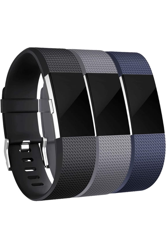 Bands Replacement Compatible with Fitbit Charge 2, 3-Pack, Large Black/Blue/Gray