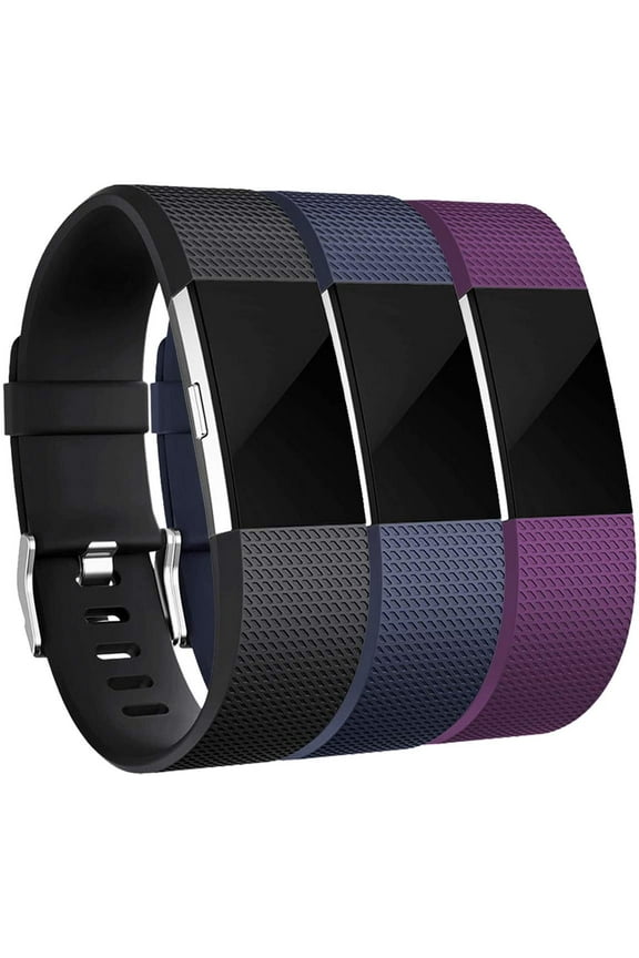 Bands Replacement Compatible with Fitbit Charge 2, 3-Pack, Large Black/Blue/Plum
