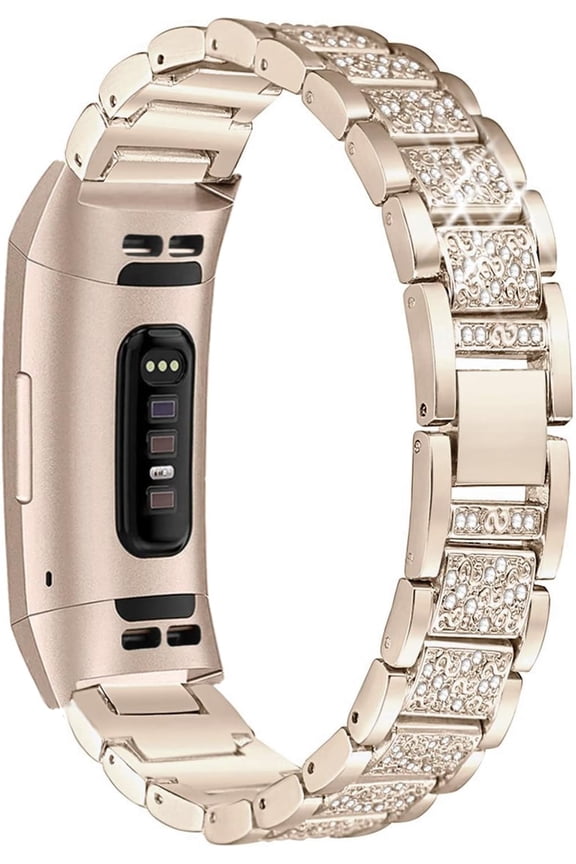 Bling Bands Compatible with Fitbit Charge 6/Charge 5, Dressy Metal Bracelet Luxurious Rhinestone Replacement Wristband for Women, Soft Gold