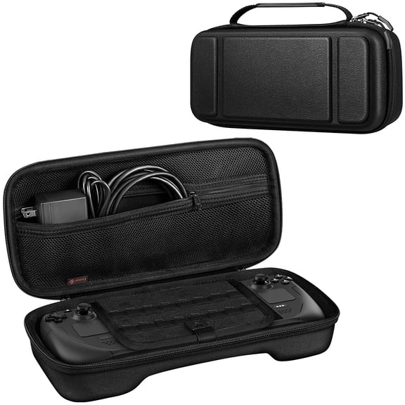 Tianle Carrying Case Compatible with Steam Deck - [Shockproof] Hard Shell Protective Cover Portable Travel Bag w/Inner Pocket and 16 Game Card Slots Compatible with Steam Deck & Accessories, Black