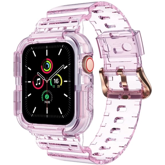 Tianle Clear Bands for Apple Watch 42mm 44mm 45mm with Transparent Rugged Bumper Case Compatible with Series 9 8 7 SE 6 5 4 3 2 1