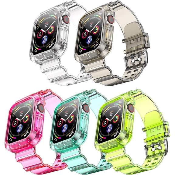 Tianle Clear Bands for Apple Watch 42mm 44mm 45mm with Transparent Rugged Bumper Case Compatible with Series 9 8 7 SE 6 5 4 3 2 1