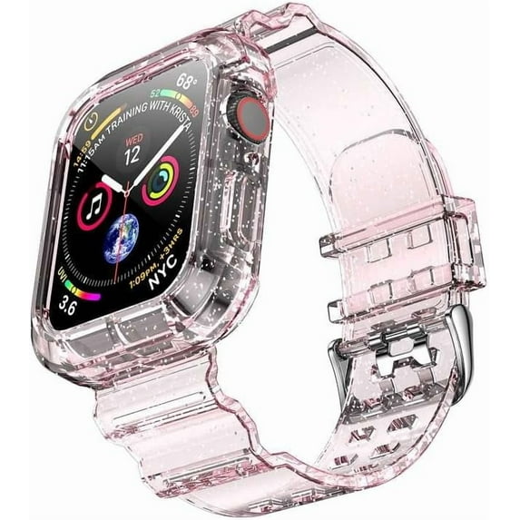 Tianle Clear Bands for Apple Watch 42mm 44mm 45mm with Transparent Rugged Bumper Case Compatible with Series 9 8 7 SE 6 5 4 3 2 1
