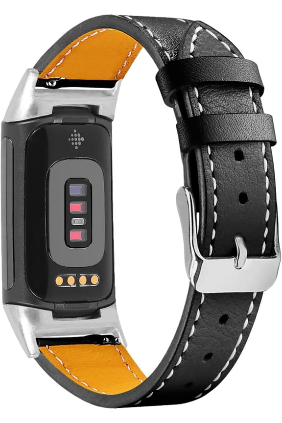 Compatible with Fitbit Charge 5/Fitbit Charge 6 Leather Bands for Women Men, Leather Replacement Watch Band Straps Wristbands Bracelet Accessory for Fitbit Charge 6/Charge 5 Activity Tracker