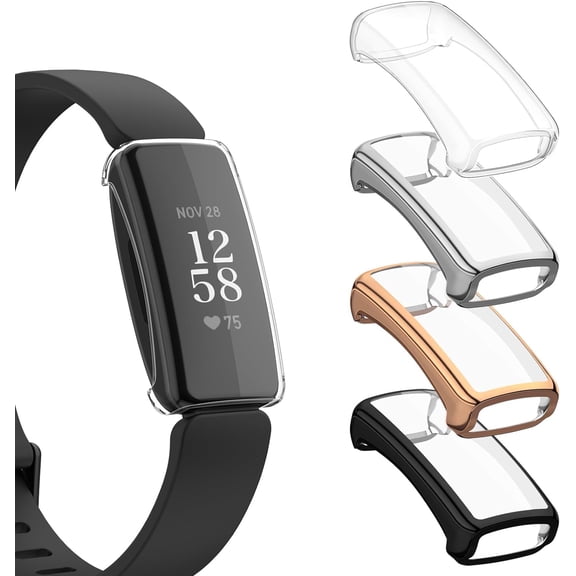 Tianle Compatible with Fitbit Inspire 2 Screen Protector Case, [4 PACK] Soft TPU Full Around Protective Cover Bumper for Fitbit Inspire 2 Smartwatch Accessories (Black+Silver+Rose Gold+Clear)