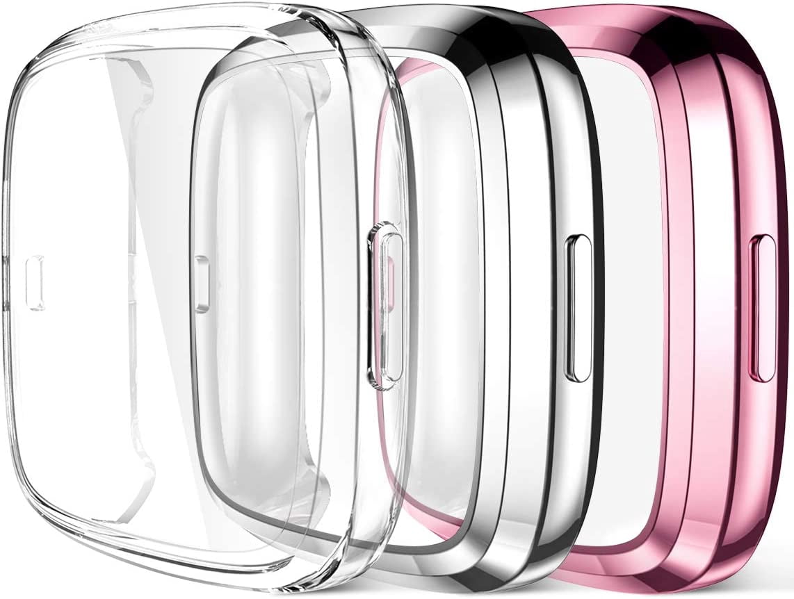 PaceBid Custodia Compatibile con Fitbit Versa 2, Custodia Protettiva in TPU Trasparente a Protezione Totale Custodia in Gomma Utrasottile ad Alta Definizione per Fitbit Versa 2-Nero