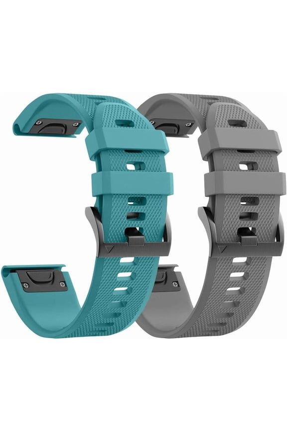 Compatible with Forerunner 935 Watch Band 22mm Silicone Watch Strap Replacement for Fenix 5/Fenix 5 Plus/Fenix 6/Fenix 6 Pro/Forerunner 935/945/Approach S60/Quatix 5 (2 Pack, Grey/Rock blue)