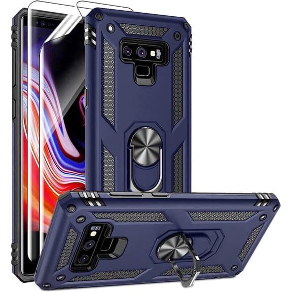 Tianle Compatible with Samsung Note 9 Phone Case, Galaxy Note 9 Case with Screen Protectors for Men Women, [Military-Grade] Phone Cover Case with Ring Kickstand for Galaxy Note 9, Blue