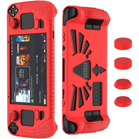Tianle Compatible with Steam Deck/Steam Deck OLED Standing Protective Case, Thickening Silicone Accessories Protector, Soft Cover Skin Shell, Full Protection for Valve Stream Deck (Red)