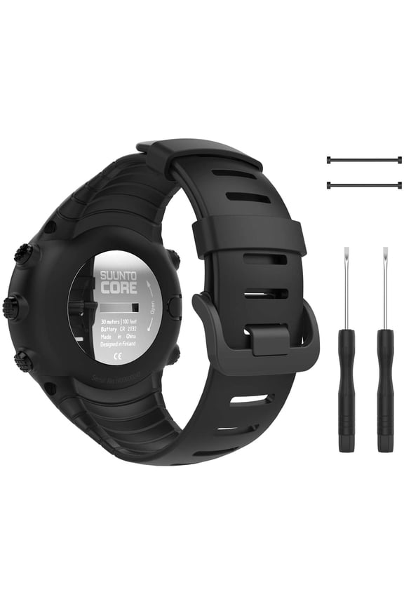 Compatible with Suunto Core Watch Band, Classic Replacement Soft Wrist Band Strap with Metal Clasp for Suunto Core Smart Watch, Fits 5.51"-9.06" (140mm-230mm) Wrist, All Black