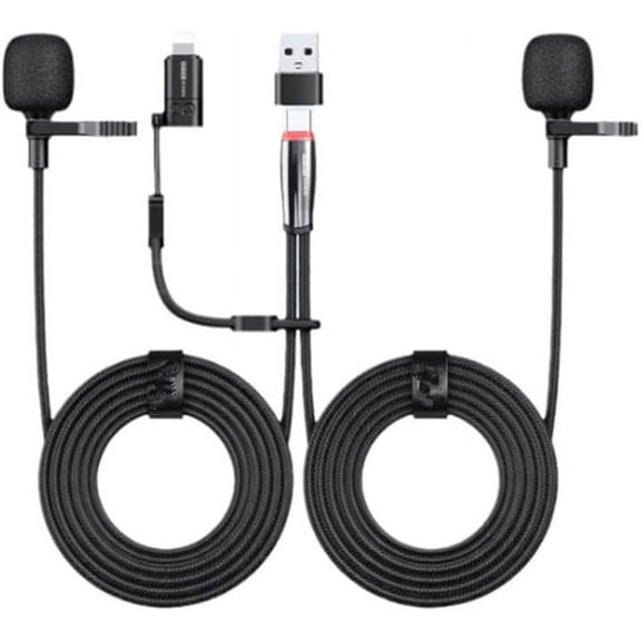 Tianle Dual Head Dual Channel Stereo Lavalier Microphone;Two microphones for Radio reception,96KHZ/24BIT Recording;Interview Audio Recording,Karaoke Live Streaming for Android,Apple Devices (3 M)