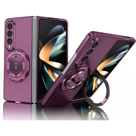 Tianle Magnetic Mobile Phone Case for Samsung Galaxy Z Fold 4 5G,Rotating Folding Stand Shockproof Phone Case Compatible with Samsung Galaxy Z Fold 4 (Purple)