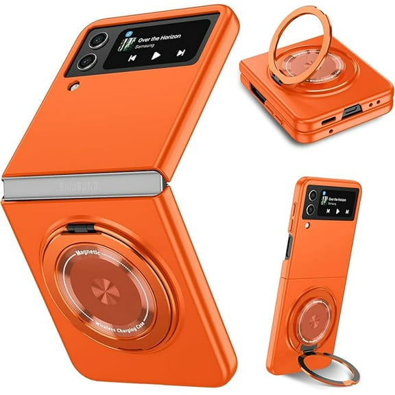 Tianle Magnetic Rotating Folding Phone Case for Samsung Galaxy Z Flip 4 5G,Stand Shockproof Phone Case Compatible with Samsung Galaxy Z Flip 4 (Orange)