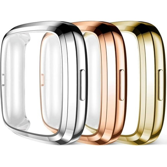 Tianle Screen Protector Compatible with Fitbit Versa 2 Case, 3 Pack Full Protective Case Cover Scratch Resistant Shock Absorbing Accessories for Versa 2 Smartwatch, Gold/Silver/Rose Gold