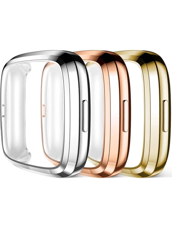 Screen Protector Compatible with Fitbit Versa 2 Case, 3 Pack Full Protective Case Cover Scratch Resistant Shock Absorbing Accessories for Versa 2 Smartwatch, Gold/Silver/Rose Gold
