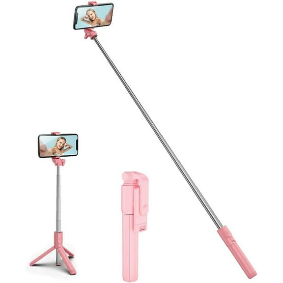 Tianle Selfie Stick, Extendable Selfie Stick Tripod with Wireless Remote and Flexible Tripod Stand Group Selfies, Live Streaming, Video Recording Compatible with All Cellphones, Pink