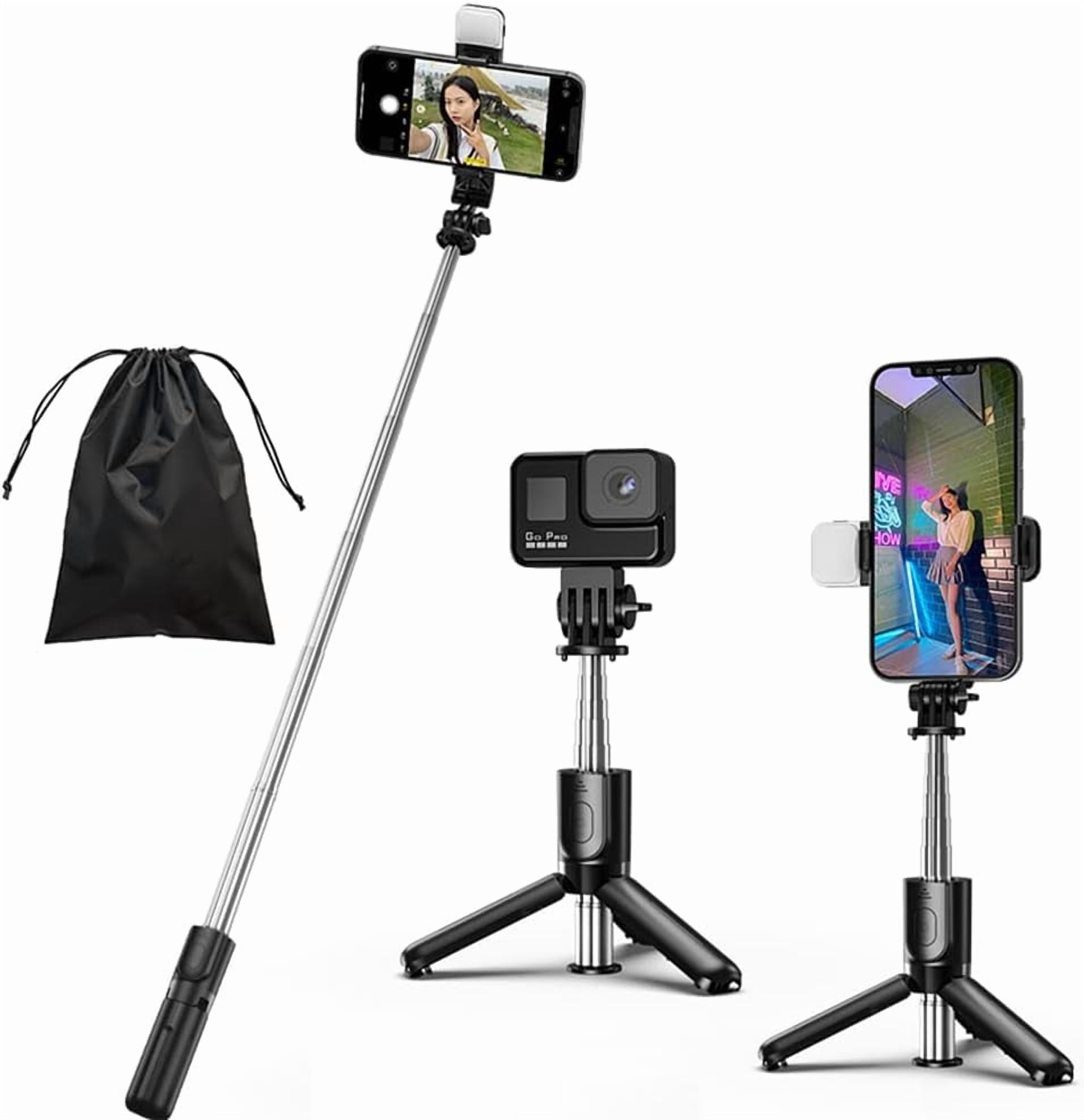 Tianle Selfie Stick Tripod with Fill Light,Stable Tripod Stand with Detachable Wireless Remote,Compatible with iPhone 15 Pro Max/15 Plus/14/13,GoPro, Samsung,LG,Google Smartphones(Mini Black+Light)