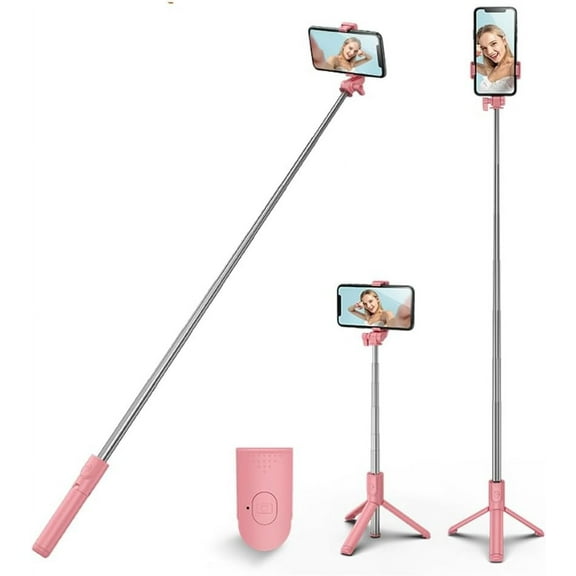 Tianle Selfie Stick Tripod, Stable Tripod Stand with Detachable Bluetooth Remote,Compatible with iPhone 15 Pro Max/15 Plus/14/13, Samsung, LG, Google Smartphones (Pink)