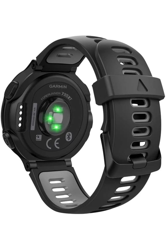 Soft Silicone Watch Band Compatible with Garmin Forerunner 735XT/220/230/235/235 Lite/620/630/Approach S20/S6/S5,Adjustable Replacement Sport Strap - Black & Gray