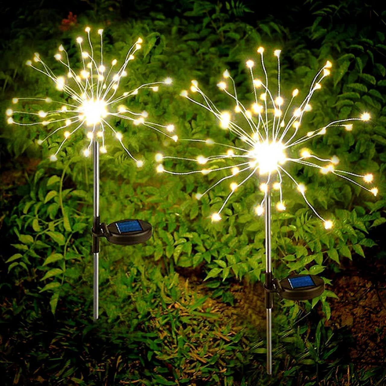 Tianle Solar Firework Lights, 2 Pack Solar Garden Lights 200 LEDs 8 Lighting Modes Solar Lights Outdoor Waterproof for Garden Path Yard Patio Walkway Pathway Party Wedding Decorative (Warm White)