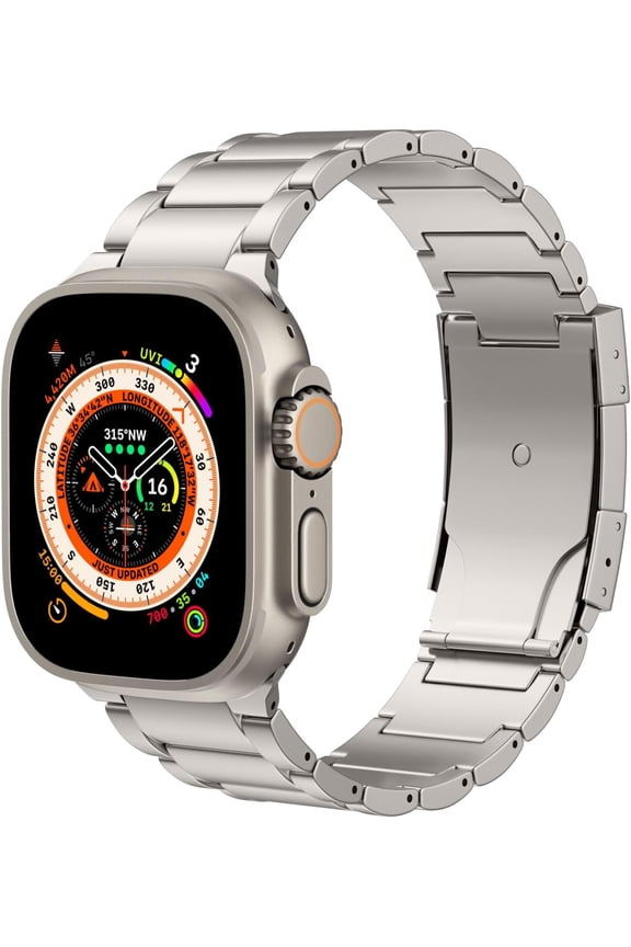 Titanium Band Compatible with Apple Watch Band 49mm 45mm 44mm 42mm iWatch Ultra2 Ultra SE 2 SE Series 9 8 7 6 5 4 3 2 1, Titanium Replacement Watch Band with Folding Clasp