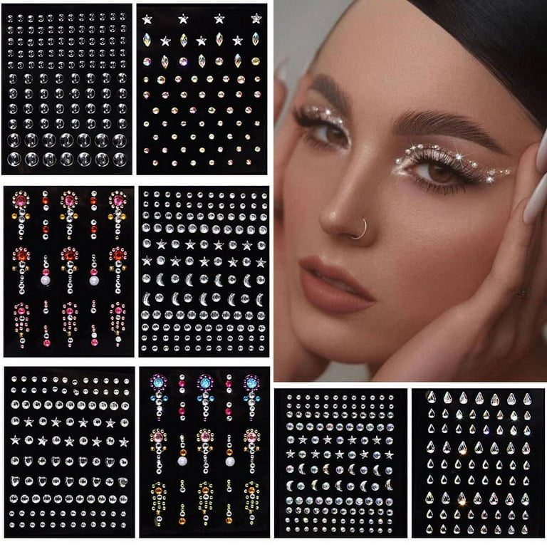 9 Sheets Eye Body Face Gems Jewels Rhinestone Stickers Self Adhesive  Crystal Rainbow Makeup Diamonds Face Stick Gems for Women Festival  Accessory and