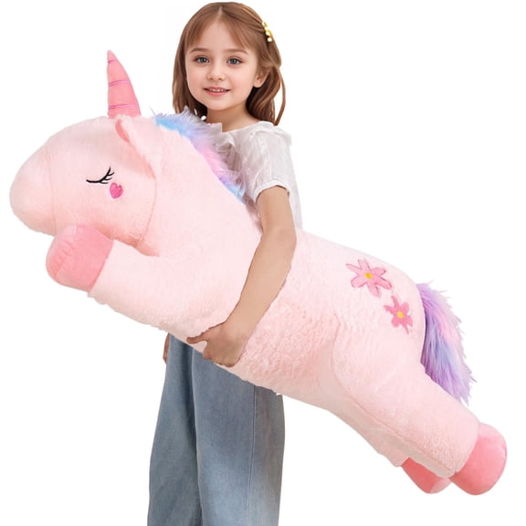 Tianmihou 40inch Cute Giant Pink Unicorn Plush Toy, Jumbo Soft Long Body Pillow Plushies Pets, Large Rainbow Unicorn Stuffed Animals, Big Doll for Kids Boys and Girls, Birthday, Valentine's Day Y101
