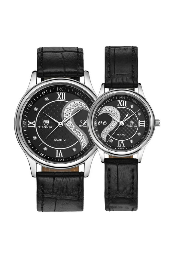 Tiannbu Leather Romantic Fashion Couple Wrist Watches 2Pc, Couple Watches