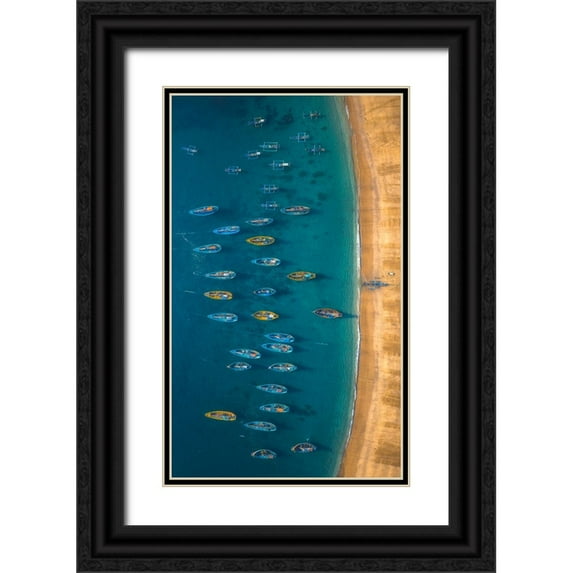 Tianqi 16x24 Black Ornate Wood Framed with Double Matting Museum Art Print Titled - The Direction Of The Sea