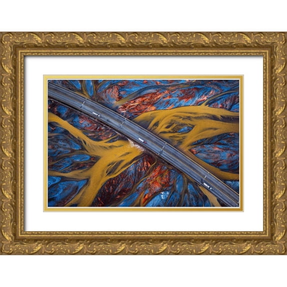 Tianqi 32x23 Gold Ornate Wood Framed with Double Matting Museum Art Print Titled - Above The Colorful River